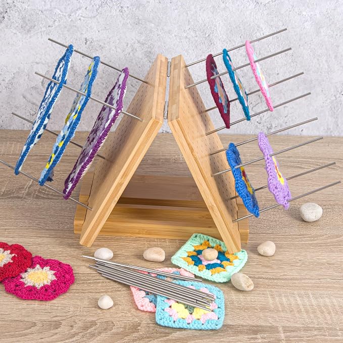 Crochet Blocking Board with Pegs & Accessories - 15.5x7.7 inch Knitting Board for Granny Square, Perfect Gift for Grandma & Mom, Complete Crochet Tool Kit.
