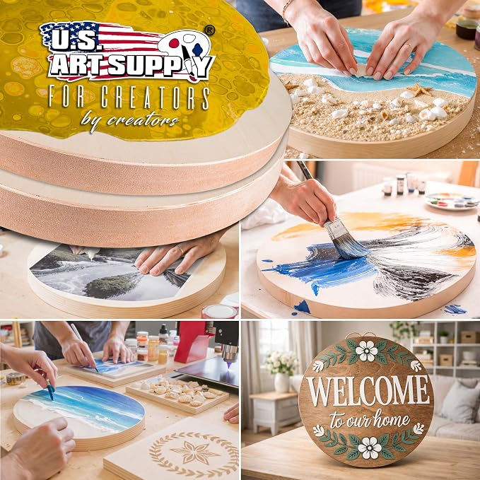 U.S. Art Supply 8" Round Unfinished Cradled Wood Panels for Painting