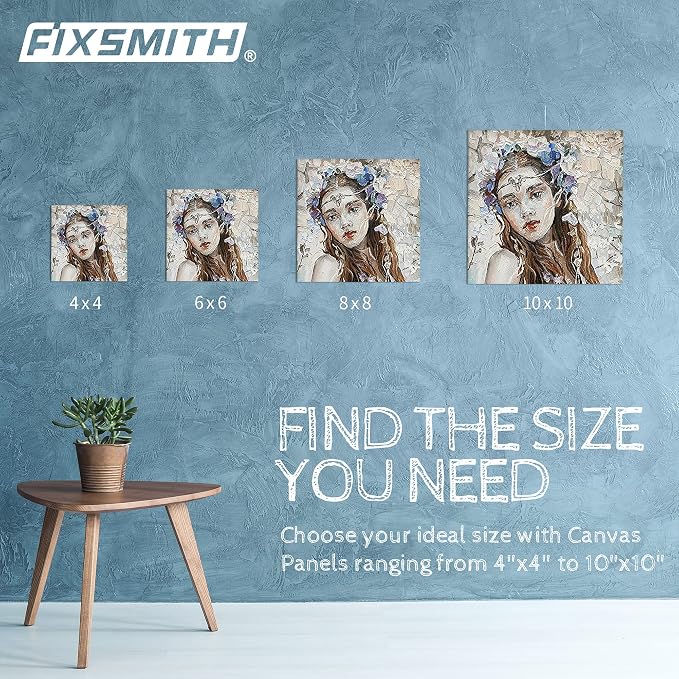 FIXSMITH Canvas Boards for Painting, Multi Pack- 4x4,6x6,8x8,10x10 (8 of Each),32 Pack,100% Cotton Primed Canvas Panels for Acrylic, Oil, Art Supplies for Kids, Adults, Beginners