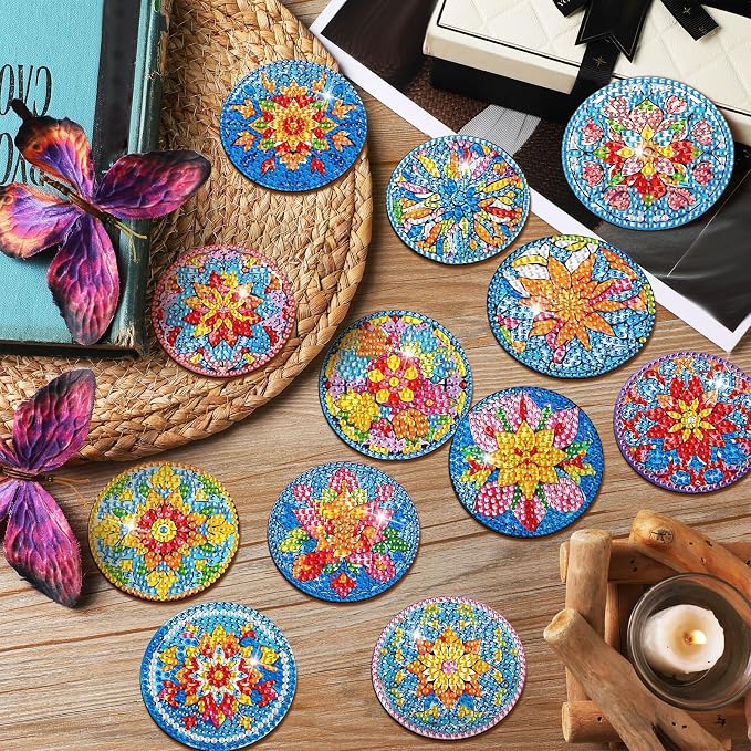 Zonon 12 Pcs Diamond Art Magnets Mandala Diamond Painting Kits Fridge | Multicolor Mandala Flowers, Painting Magnetic Stickers for Adults, Fridge Home Decor, Art Kit with Colorful Designs
