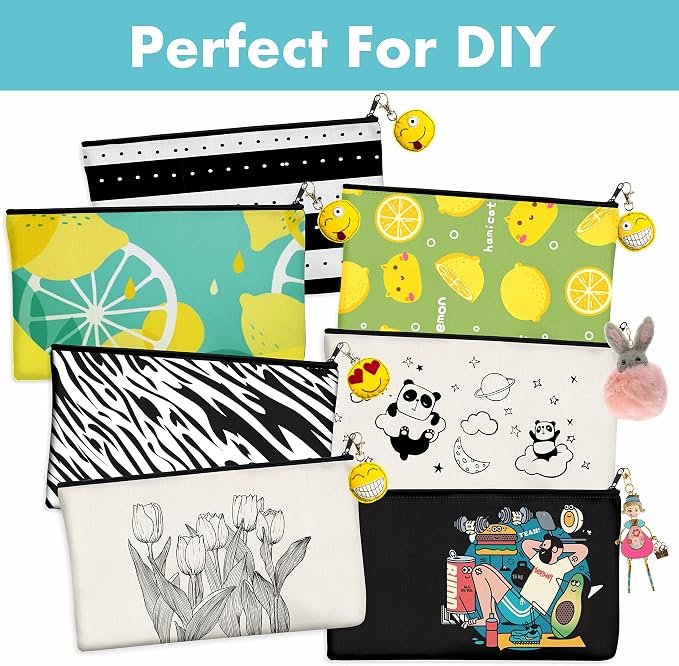 8 Pack Blank Cotton Canvas DIY Craft Zipper Bags Pouches Pencil Case for Makeup Cosmetic Toiletry Stationary Storage (Beige &Black 8.3” x 4.7”)