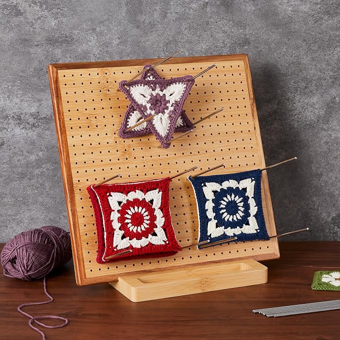 11.8" Crochet Blocking Board & 20 Pins Pegs,Granny Square Blocking Board | For Crochet Projects, Bamboo Blocking Boards for Crocheting and Knitting, Wooden Gifts for Crocheter