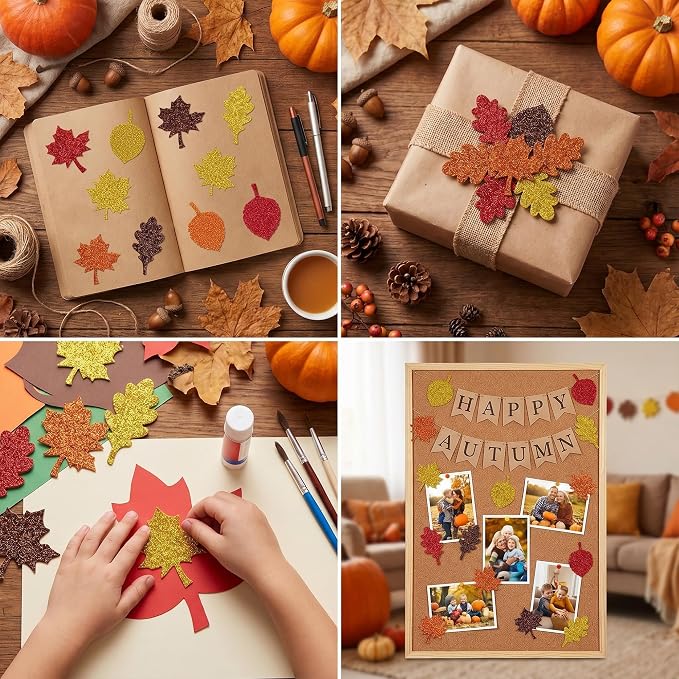 Fall Crafts for Kids - Maple Leaf Glitter Foam Stickers | 138 PCS Self Adhesive Fall Stickers - Thanksgiving Crafts Games for Kids -Friendsgiving Party Supplies Favors for Halloween Gifts