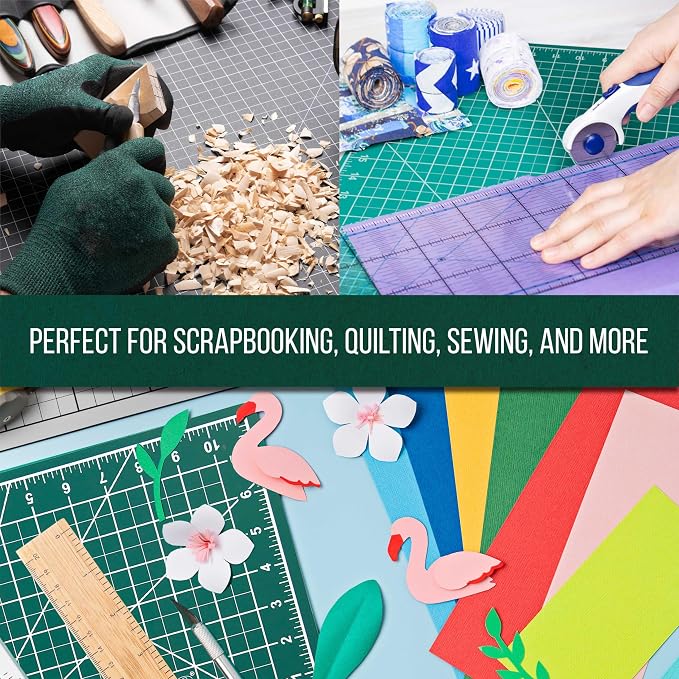 U.S. Art Supply 9"x12" Self-Healing Cutting Mat 5-Ply (2 Pack) Green/Black | Double-Sided Green/Black Craft Mat, Non-Slip Cutting Mats for Crafts, Sewing, Quilting, Scrapbooking