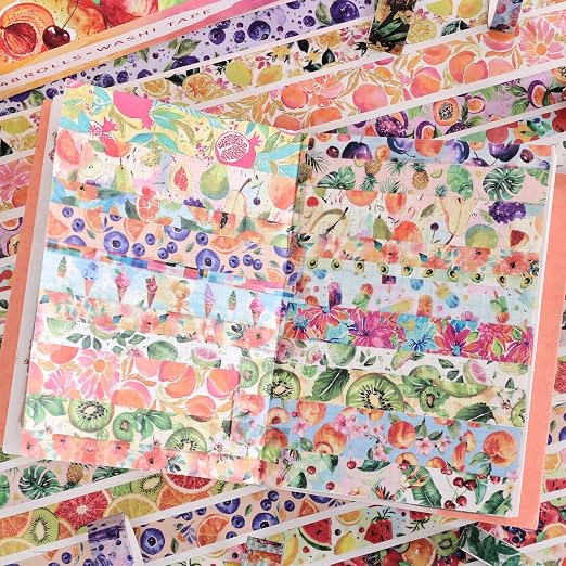 emmoolife 48 Rolls Washi Tape Set, Vibrant Watercolor Summer Fruit Decorative Tape for Scrapbooking, Bright Colorful Holiday Tapes for Junk Journal Supplies Bullet Journaling, DIY Art for Women