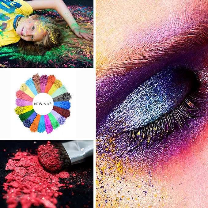 60 Color Natural Cosmetic Grade Shimmer Mica Powder。Resin Pigment | For Epoxy Resin/Bath Bombs/Candle/Quicksand/Soap/Lip Gloss/Slime. Candle Dye,Soap Making Dye