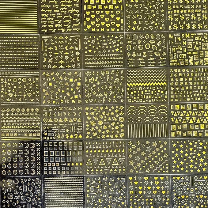 30 Sheets Gold Nail Stickers Decals Gold Star Line Nail Decals 3D Self-Adhesive Nail Art Stickers Flower Butterfly Nail Supplies for DIY Acrylic Nails for Women