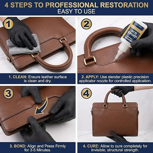 Meuvcol Leather Glue 100g, Fast-Setting Leather Repair Adhesive for Purses, Shoes, Car Seats, Suede & Upholstery, Clear-Drying Strong Bond for Leather, Includes 6 Precision Tips