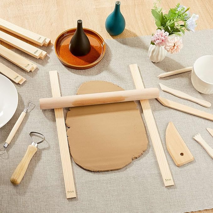 Sasylvia 10 Pcs Clay Pottery Rolling Pin Guides,5 Size,Wood Color | Wooden, Teaching Rolling Mud Stick Guide, Polymer Clay Depth Thickness Guide, Pottery Mudboard Tool