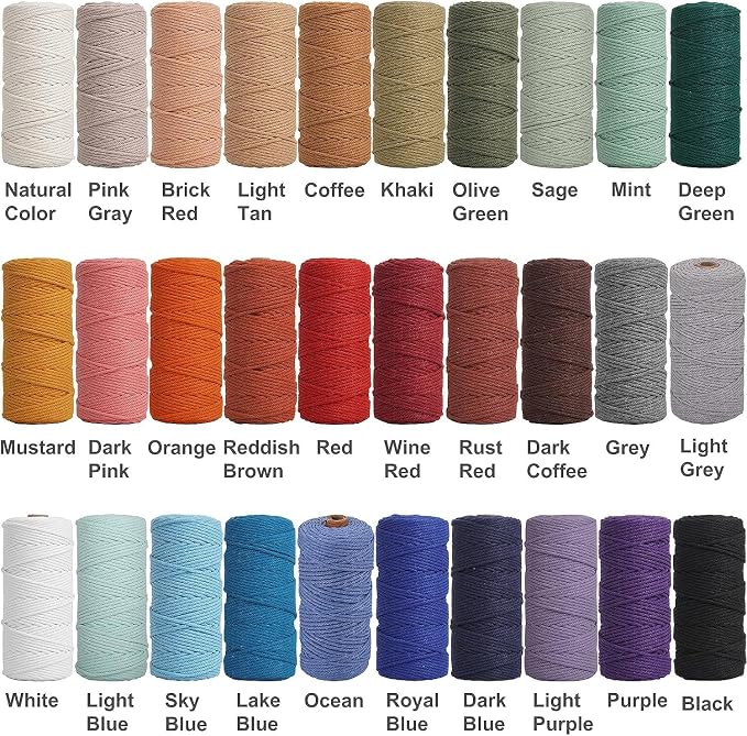 NOANTA Avocado Green Macrame Cord 4mm x 109yards, Cotton Rope Macrame Yarn | Macrame Rope Supplies, 3 Strand Twisted Cotton Yarn String, Cotton Cord for Wall Hanging, Plant Hangers, Crafts, Knitting