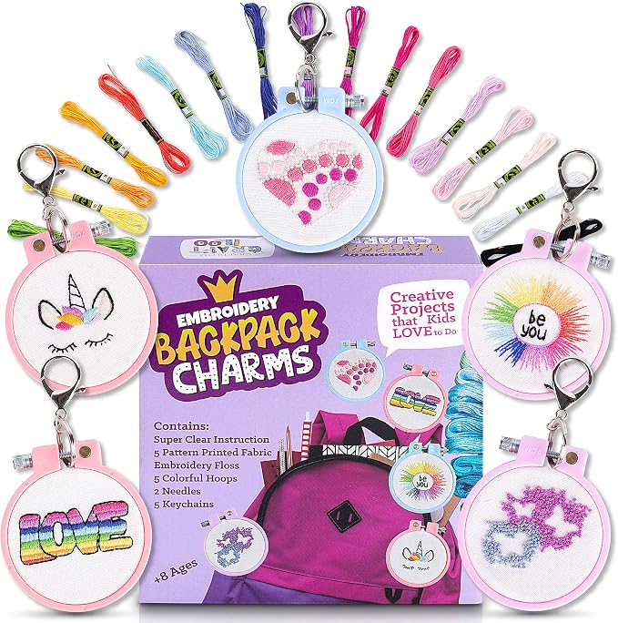 CRAFTILOO Embroidery Kit for Kids - 5 Stamped Beginner Needlepoint Projects