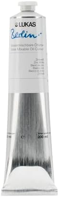 Lukas Berlin Pro Artists Water Mixable Oil Paint 200 ml Tube Zinc White, Water Soluble, Lightfast Pigments, Quick Drying, Easy Clean-Up, Eco-Friendly, Professional Quality, 40 Color Range