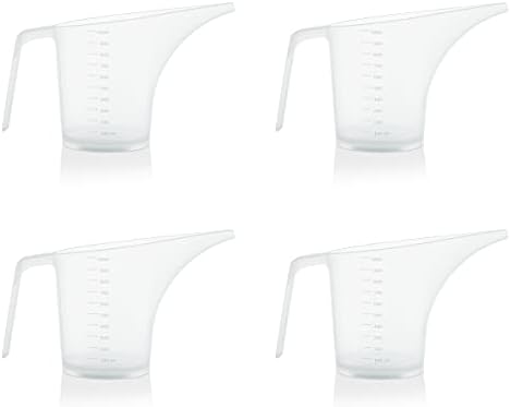 Funnel Pitcher for Soap Making, Large Capacity Easy Pour Container with Long Spout, Soap Making Supplies, Bakeware Mold, Candle, Microwave Safe, 4 Cups, 32 Ounces, 1000 ml - Set of 4