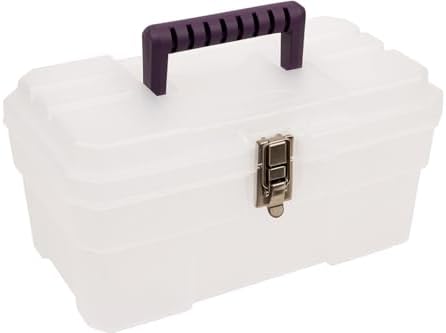 Akro-Mils 14-Inch Plastic Toolbox with Removable Tray, Steel Latch & Padlock Eye, Industrial-Grade Storage Box for Hobby Supplies, Crafts, and Tools, 14" x 8" x 8", Made in USA, Clear (09514)