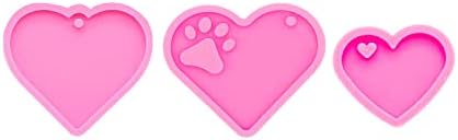 3pc Glossy Resin Silicone Paw Print Molds DIY Making Keychain, Heart t Mould Epoxy Mold with 10PC Key Ring(DY00136+DY0404+DY0405)