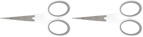 Westcott 16380-001 4" Curved Blade Titanium Embroidery Scissors for Crafting, White/Gray (Pack of 2)