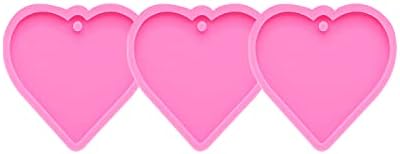 3pc Shiny Heart Resin Silicone Keychain Mould Crafts Epoxy Resin Art DIY Charms Mold with 10PC Key Ring(DY0136+DY0136+DY0136)