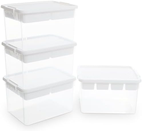 Citylife 32QT 4-Pack Clear Craft Storage Box Buildable Lid Removable Tray