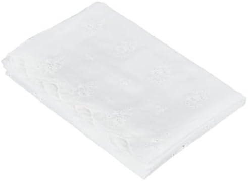 1.35M 35.83 Inch White Vintage Flower Scalloped Edge Embroidery Cotton Fabric by The Yard Floral Embroidered Lace Cloth Canvas Fabrics for Sewing Making Wedding Decor Clothing Accessories