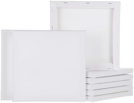 MECCANIXITY 8 Pcs Stretched Canvas for Painting, 8 x 8 Inch Blank Artist Boards 9/13 Inch Profile Cotton Canvas Panels for Beginners Professionals,White