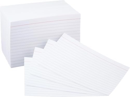 Amazon Basics Ruled Lined Index Cards for Notes, Studying, Flash Cards, White, 4" x 6", 100 Count (Pack of 60)