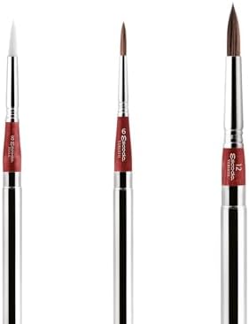 Escoda | Watercolour | Red Travel Set | Size 6,8,12 | 3 Brushes | Synthetic Kolinsky + White Toray | Round Pointed