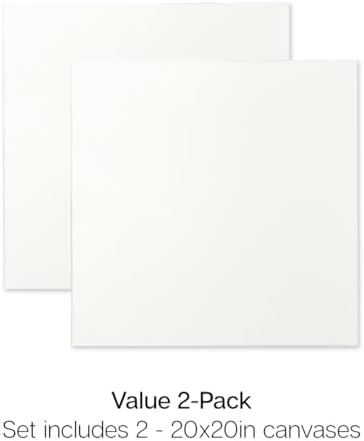 KINGART 809-2 Stretched White Canvas for Painting, 20 x 20 Inch, Pack of 2