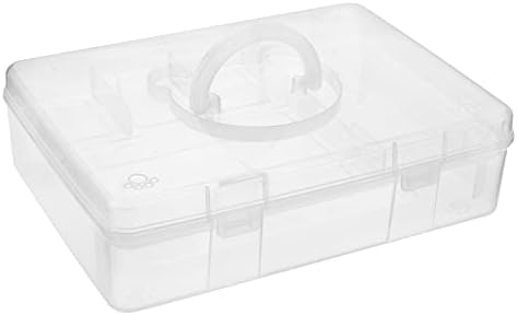 BTSKY 2-Tier Cute Bear Storage Box with Removable Divided Tray Portable Clear Plastic Art Craft Supply Organizer Stackable Home Office Supplies Storage Container for Pens Notes A4 papers etc (Clear)