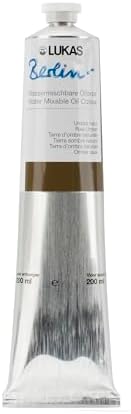 Lukas Berlin Pro Artists Water Mixable Oil Paint 200 ml Tube Raw Umber, Water Soluble, Lightfast Pigments, Quick Drying, Easy Clean-Up, Eco-Friendly, Professional Quality, 40 Color Range