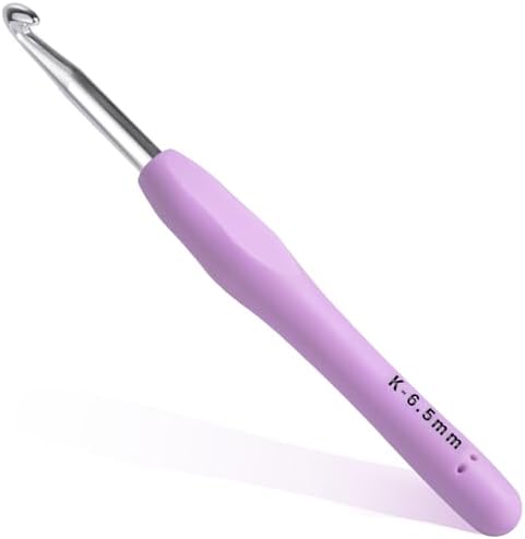 6.5mm Crochet Hook, Ergonomic Crochet Hooks with Soft Rubber Handle and Smooth Glide Head - Lightweight Aluminum Needles for Beginners, Arthritis, Yarn Projects, Long Crafting Sessions (6.5 mm)