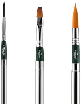 Escoda | Watercolour | Green Travel Set | Size 4,12,16 | 3 Brushes | Synthetic Tendo + Tame + Gold Toray | Rigger + Bright + Round Pointed