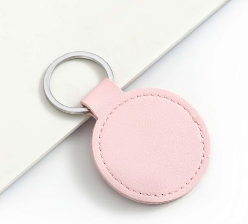 10PCS Round PU Leather Keychain Blanks Pink Double Side Leather Keychain Kits with Key Rings Sublimation Key Fob Holder Heat Transfer Keyring Bulk for DIY Craft Present Making Birthday Gift