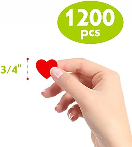 1200 PCS Red Heart Shaped Sticker Labels with Perforation Line in Roll, Use for Valentine's Day, Award Charts, Offices, Teachers & Classrooms, Bookmarks (3/4" in Diameter)