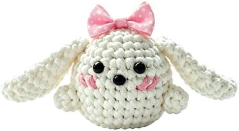 BUNUKY Beginner Crochet Kit, Snowy Bunny Amigurumi Starter Kit with Easy Video Tutorials, Complete DIY Rabbit Craft Kit Gift for Adults, Teens & Girls