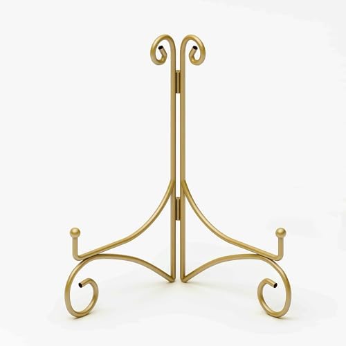 10 Inch Display Plate Stand with Folding Design, Metal Plate Holder for Tables, Picture Easel for Home Decoration, Photo Frame Stand, 10'' Gold
