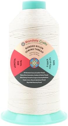 Mandala Crafts Size 207 630D T210 Off White Bonded Nylon Thread, 800 YDs
