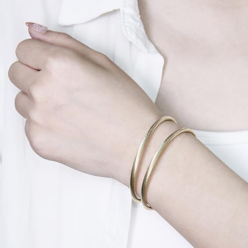 Exway 10 Pcs Elastic charm Bracelet chain Stainless Steel Cable Wire Twisted Cuff Bangle Bracelet Gold charm Bracelets Kit for Crafts DIY Women Jewelry Making