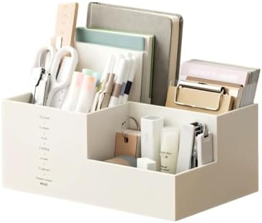 Jekelife Desktop Storage Organizer,3 Compartment Multi-Grid Desk Container,Open Wide Opening Hard Thickened Pen Holder for Office Stationery,Home Small Item, School Supplies Organization White