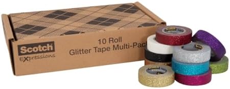 Scotch Glitter Washi Tape, 10 Rolls, Great for Holiday DIY and Wrapping, School Supplies, Craft Supplies, and Teacher Appreciation Gifts (Pack of 80)