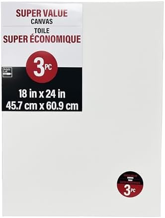 Artist's Loft 3 Count (12 Total) 18” x 24” Super Value Canvas Necessities - Acid Free Cotton Canvas for Paint, Acrylic, & Oils - Bulk 4 Pack