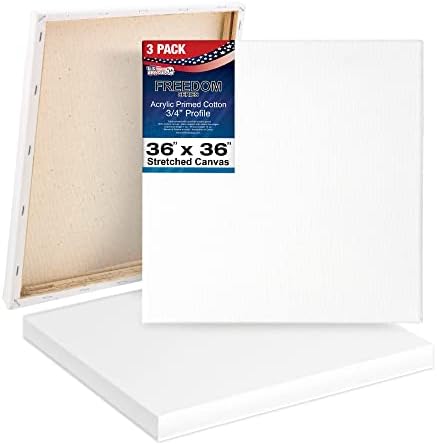U.S. Art Supply 36"x36" Stretched Canvas for Painting, 3/4" Profile, 3-Pack
