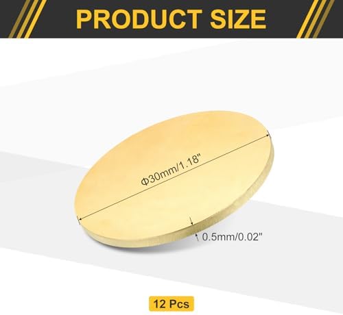 uxcell 12Pcs Brass Round Plate, 0.02"(0.5mm) Thick 1.2"(30mm) Dia H65 Brass Round Disc Blank Metal Sheet Copper Circle Disc for Metal Stamping DIY Crafts