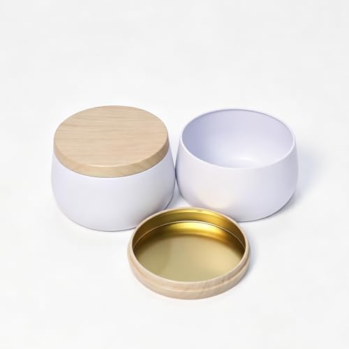 24 Pack 8 oz Candle Tins with Lids, Empty Metal Jars for Candle Making, Matte White Candle Containers with Wooden Grain Lids for DIY Aromatherapy, Bulk Candle Making Supplies for Making Small Business