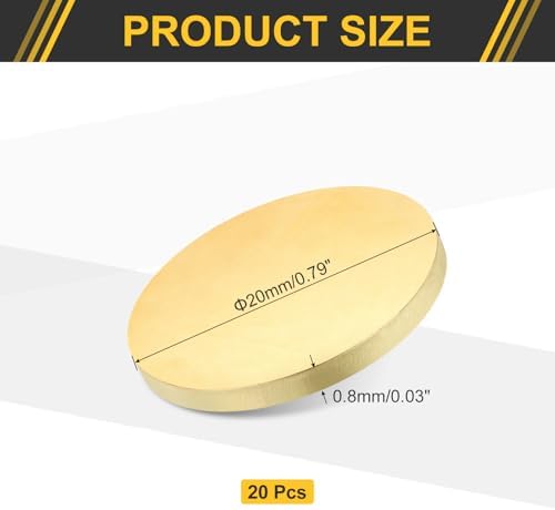 uxcell 20Pcs Brass Round Plate, 0.03"(0.8mm) Thick 0.8"(20mm) Dia H65 Brass Round Disc Blank Metal Sheet Copper Circle Disc for Metal Stamping DIY Crafts