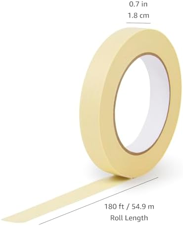 Amazon Basics Low Tack Masking Tape, General Purpose, Hand Tearable, Removes Easily, for Labeling, 0.7 inch x 180 feet, Beige, 3-Pack