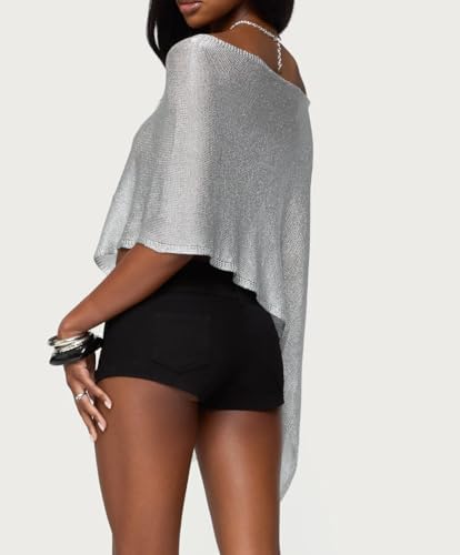 Women Sheer Poncho Shawl Top Lightweight Knit Pullover Beach Cover Up Tops
