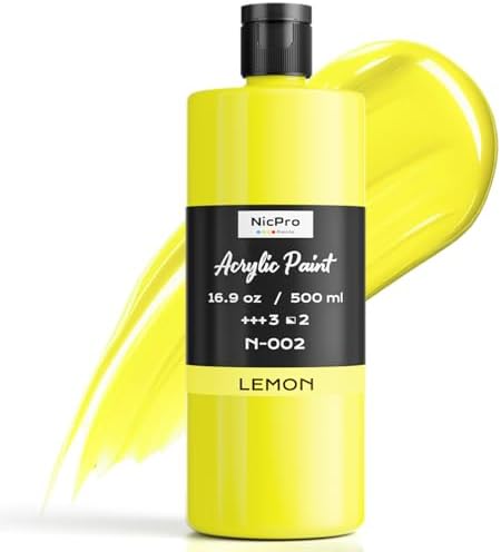 Nicpro Lemon Yellow Large Acrylic Paint (16.9 oz, 500 ml), Rich Pigments | Non Toxic Craft Paint for Multi Surface, Canvas, Wood, Fabric, Stone - Art Painting Supplies for Beginners, Artists & Adults