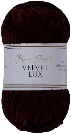 Velvet Lux Chenille Yarn for Crocheting and Knitting, 2 Pack Bulk Chunky Yarn, Super Soft Velvet Yarn for Amigurumi, Baby Blankets & Home Decor — 100g/120yds per Skein (Dark Brown)