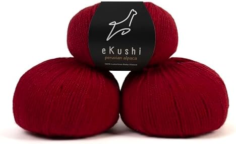 100% Baby Alpaca Yarn for Knitting & Crocheting - Set of 3 Skeins of Premium Yarn DK - Lightweight, Hypoallergenic & Thermal Peru Made - Ideal for Delicate Projects (RE025 - Dark Red)
