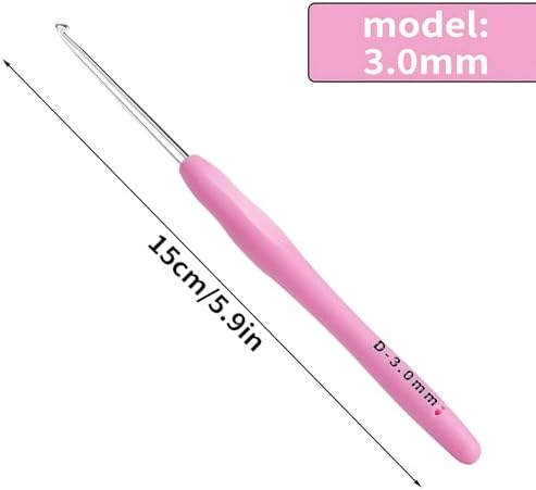 3mm Crochet Hook, Ergonomic Crochet Hook, Smooth and Extra Long  Knitting Needles, with Soft Rubber Ergonomic Handle and Aluminum Tip, Perfect Beginner and Arthritic Crochet Hooks (3 mm)